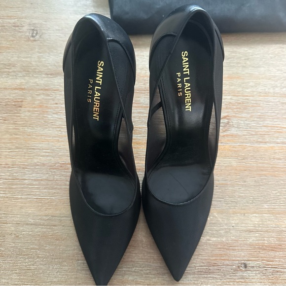 Saint Laurent Black Anja Mesh Pointed Toe Pumps 40 - Picture 6 of 8